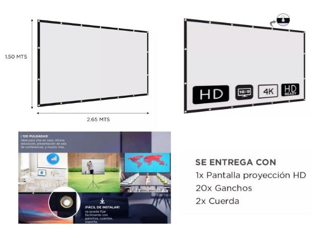 &u+ PANTALLA PROYECTOR PORTATILCON SOPORTE PLEGABLE DE 120